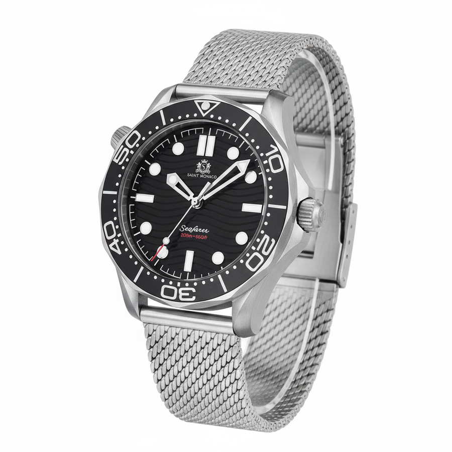 DIVER 007 — Mesh Black Wave / Enamel Wave Dial