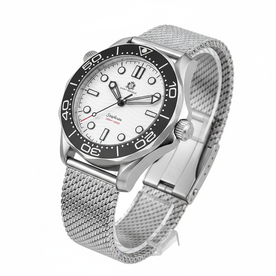 DIVER 007 — Mesh White Wave / Enamel Wave Dial